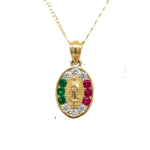 14K Gold Our Lady of Guadalupe Cz Pendant