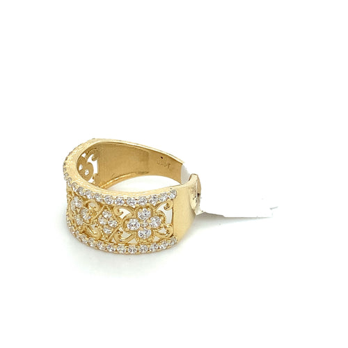 14K Gold Flower Cz Ring