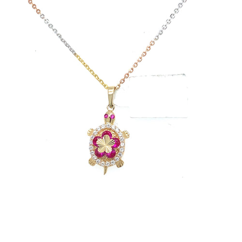 14K Gold Turtle Cz Pendant