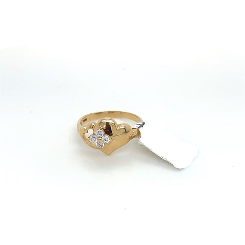 14K Gold Heart and Flower Cz Ring