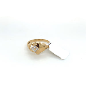 14K Gold Heart and Flower Cz Ring