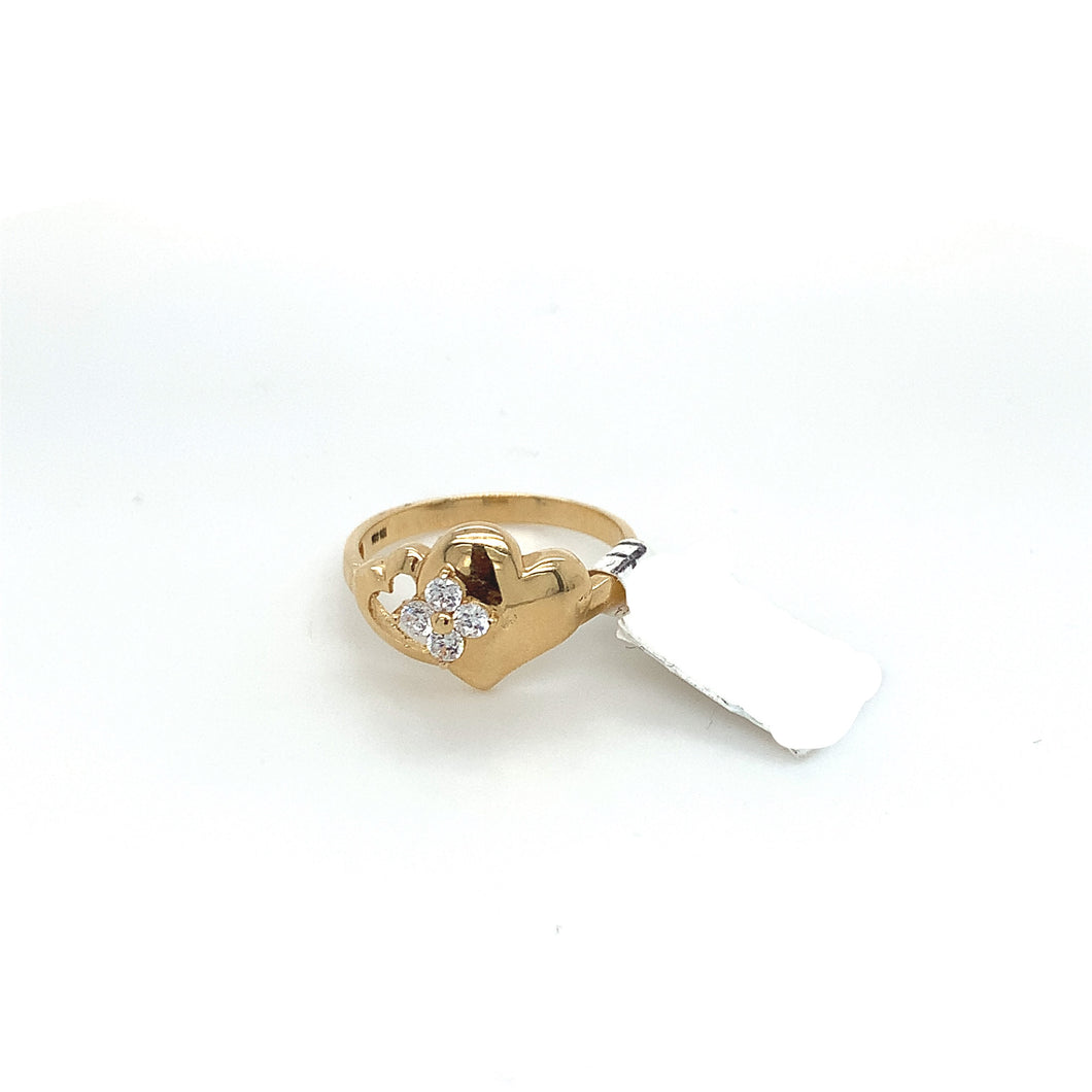 14K Gold Heart and Flower Cz Ring