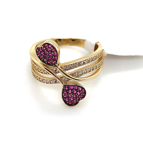 14K Gold Double Heart Cz Ring