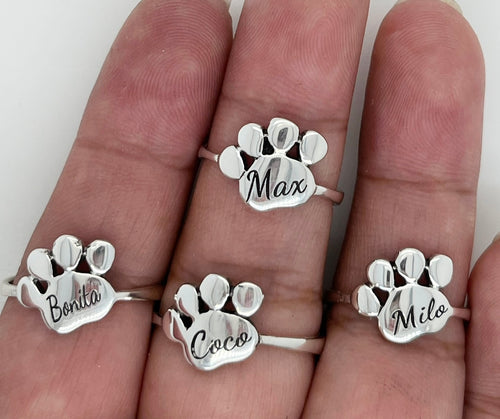 Customized Sterling Silver Paw Name Ring