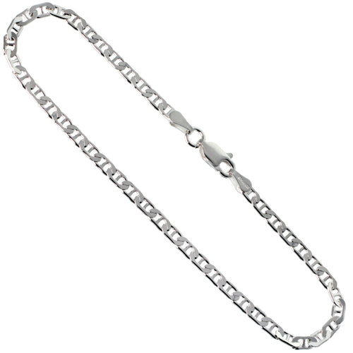 Sterling Silver 3mm Flat Mariner Link Chain / Bracelet