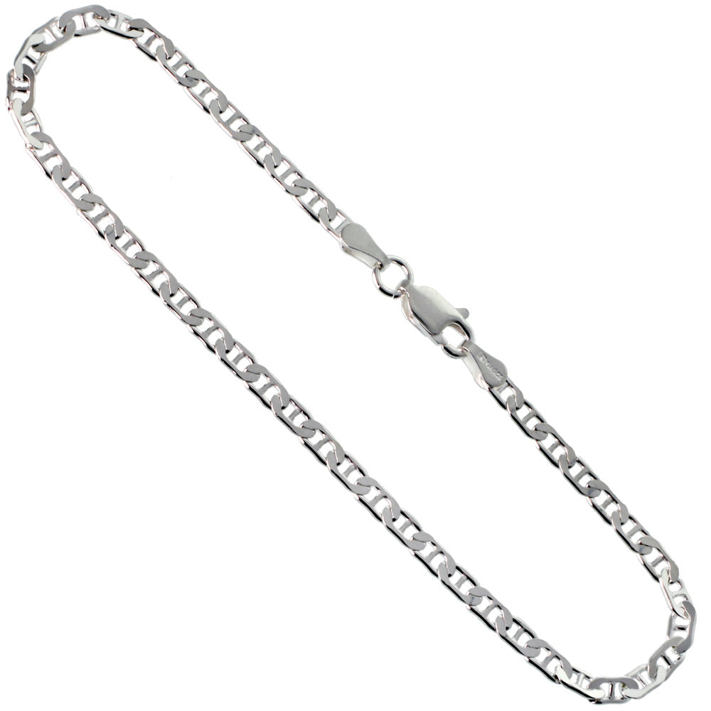 Sterling Silver 3mm Flat Mariner Link Chain / Bracelet