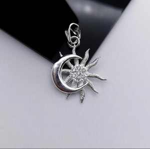 Sterling Silver Pendant Moon and Sun Cz