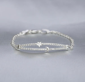 Sterling Silver Bracelet Moon and Star Cz