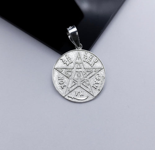 Sterling Silver Pendant Tetragrammaton Medal Pentagram