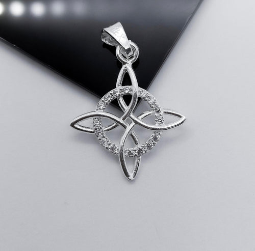 Sterling Silver Pendant Witches Knot with Cz