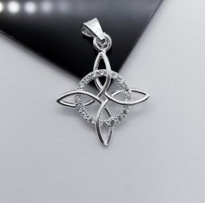 Sterling Silver Pendant Witches Knot with Cz