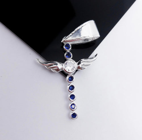Sterling Silver Pendant Cross with Wings and Cz