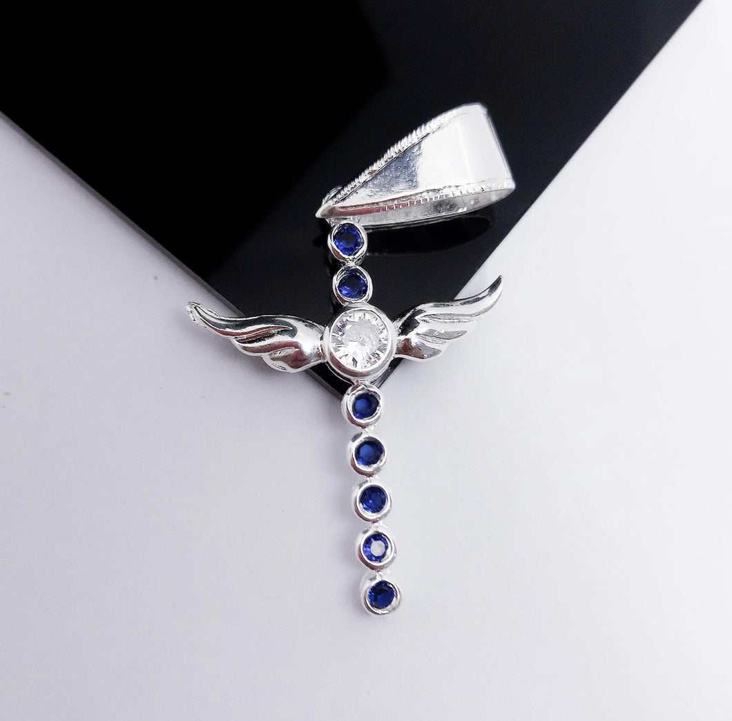 Sterling Silver Pendant Cross with Wings and Cz