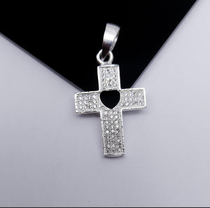 Sterling Silver Pendant Cross Heart with Cz