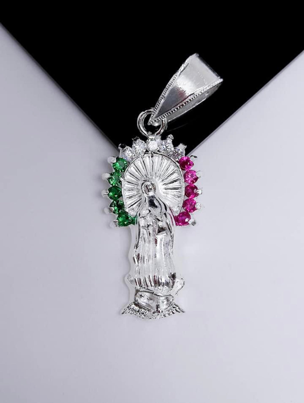 Sterling Silver Pendant  Our Lady of Guadalupe Virgin Mary with Cz