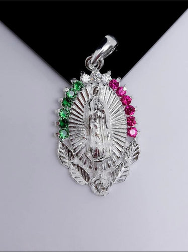 Sterling Silver Pendant  Our Lady of Guadalupe Virgin Mary with Cz