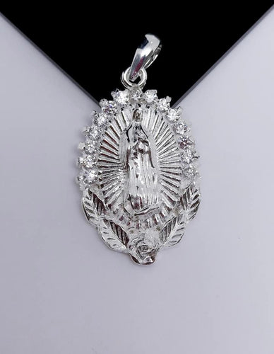 Sterling Silver Pendant Our Lady of Guadalupe Virgin Mary with Cz