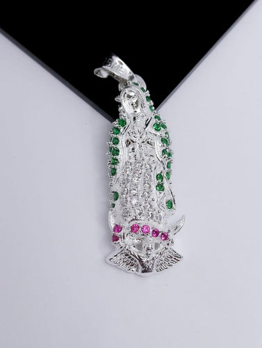 Sterling Silver Pendant  Our Lady of Guadalupe Virgin Mary with CZ