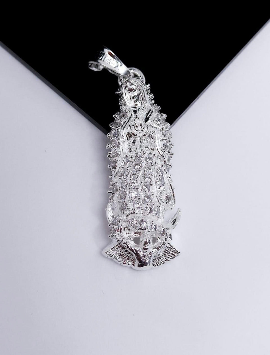 Sterling Silver Pendant Our Lady of Guadalupe Cz