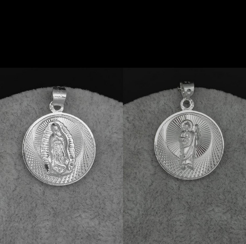 Sterling Silver Pendant Double Sided Virgin Mary and Saint Jude