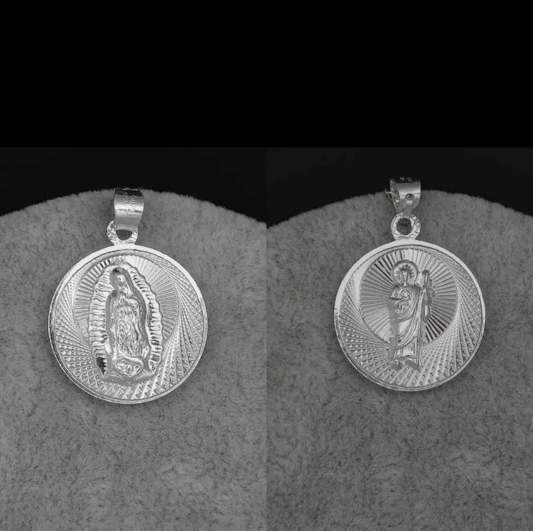 Sterling Silver Pendant Double Sided Virgin Mary and Saint Jude