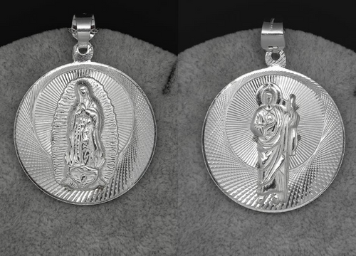 Sterling Silver Pendant Doube Sided Our Lady of Guadalupe and Saint Jude