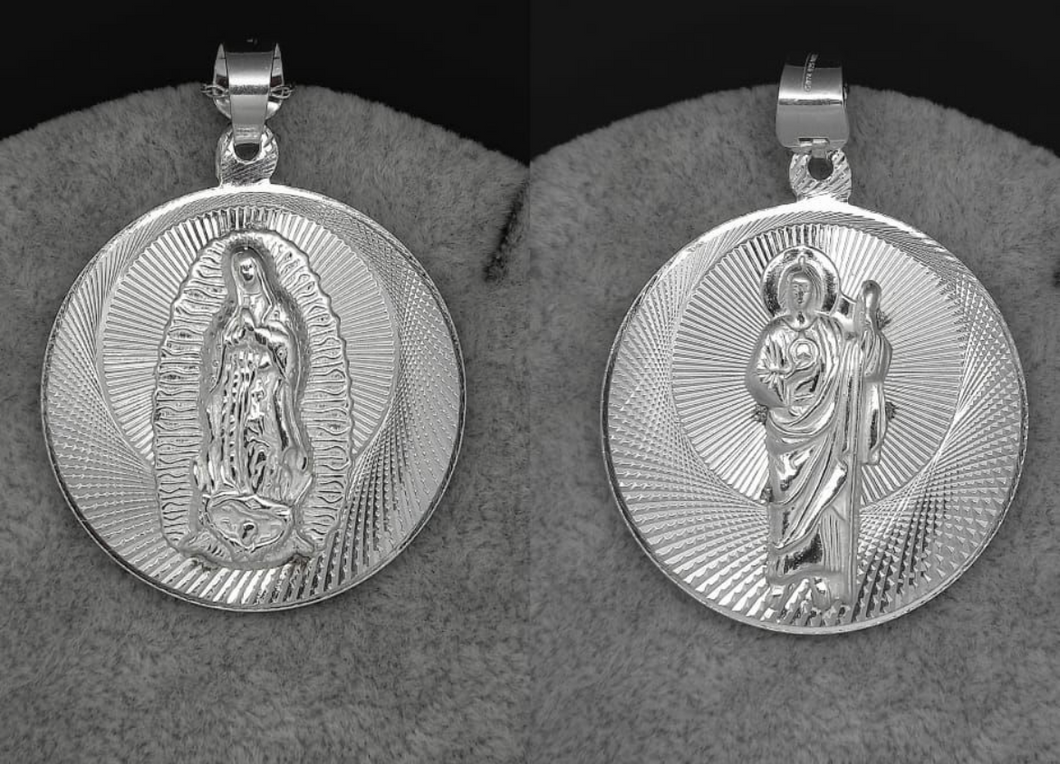 Sterling Silver Pendant Double Sided Our Lady of Guadalupe and Saint Jude