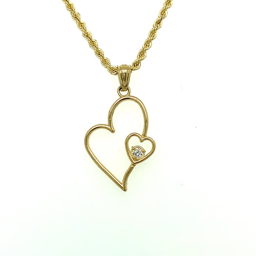 10K Gold Two Heart Cz Pendant
