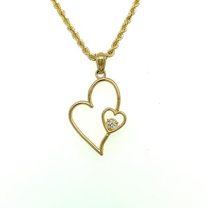 10K Gold Two Heart Cz Pendant
