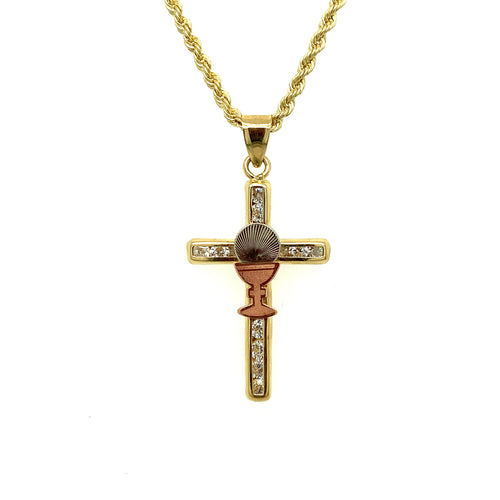 10K Gold Chalice Cross Cz Pendant