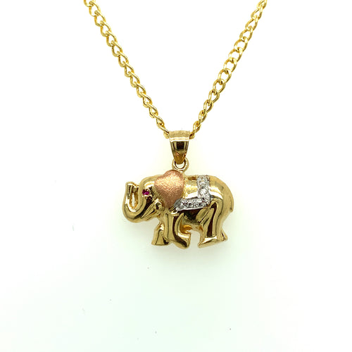 10K Gold Elephant Cz Pendant