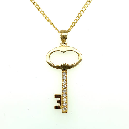 10K Gold Key Cz Pendant