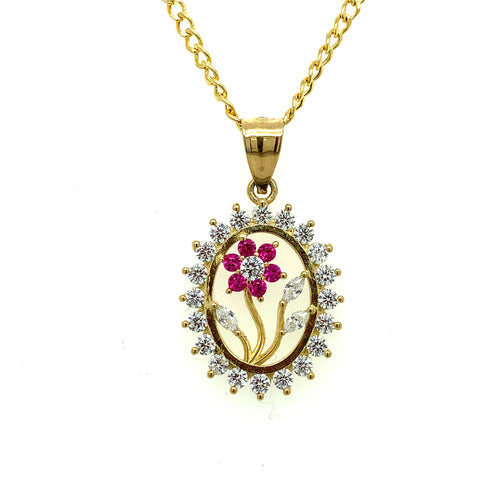 10K Gold Flower Cz Pendant