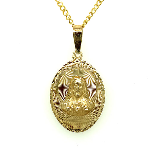 10K Gold Sacred Heart and Our Lady of Guadalupe Double Sided Pendant