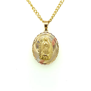 10K Gold Sacred Heart and Our Lady of Guadalupe Double Sided Pendant