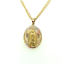 Load image into Gallery viewer, 10K Gold Sacred Heart and Our Lady of Gaudalupe Double Sided Pendant
