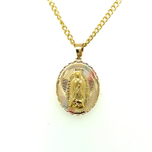 10K Gold Sacred Heart and Our Lady of Gaudalupe Double Sided Pendant