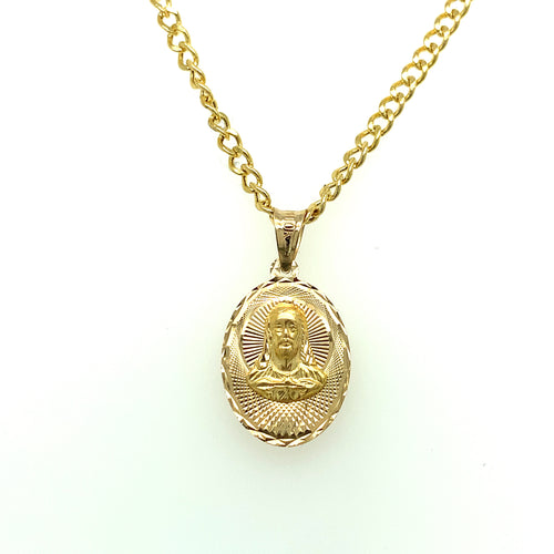 10K Gold Sacred Heart and Our Lady of Gaudalupe Double Sided Pendant