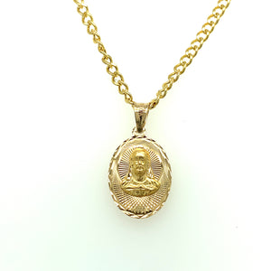 10K Gold Sacred Heart and Our Lady of Gaudalupe Double Sided Pendant