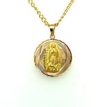 Load image into Gallery viewer, 10K Gold Sacred Heart and Our Lady of Guadalupe Double Sided Pendant