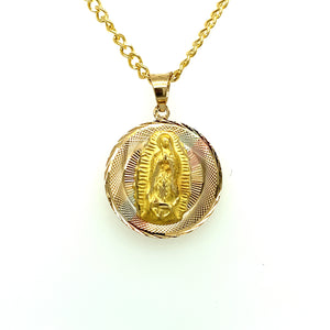 10K Gold Sacred Heart and Our Lady of Guadalupe Double Sided Pendant