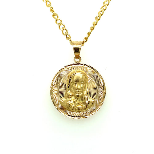 10K Gold Sacred Heart and Our Lady of Guadalupe Double Sided Pendant