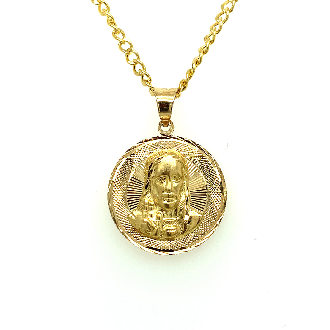 10K Gold Sacred Heart and Our Lady of Guadalupe Double Sided Pendant