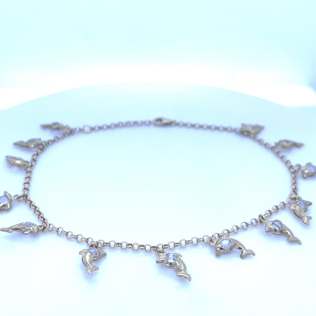 10K Gold Dolphin Ankle Bracelet