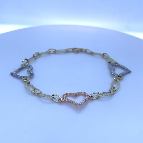 10K Tri Gold Heart Bracelet