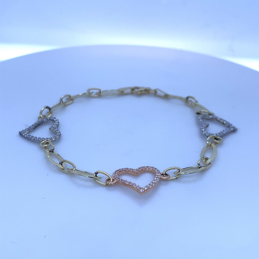 10K Tri Gold Heart Bracelet