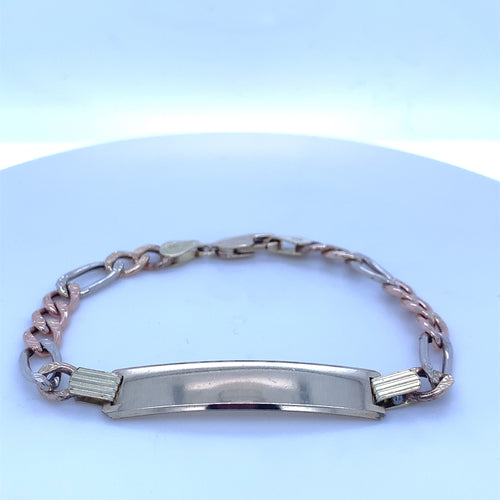 10K Tri Gold Figaro Link ID Bracelet