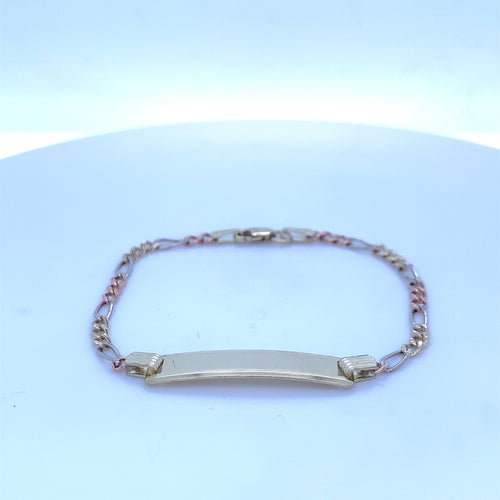 10K Tri Gold FIgaro Link ID Bracelet