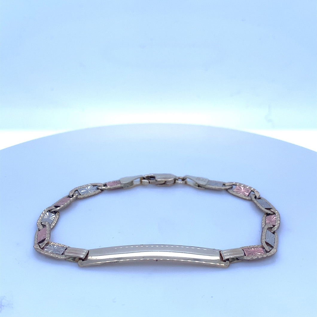 10K Tri Gold Mariner Link ID Bracelet