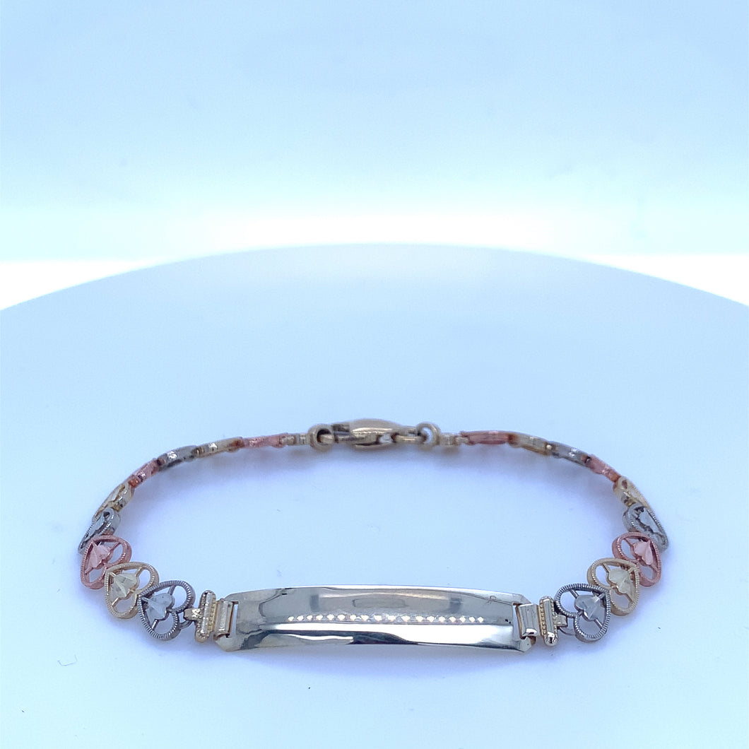 10K Tri Gold Heart ID Bracelet
